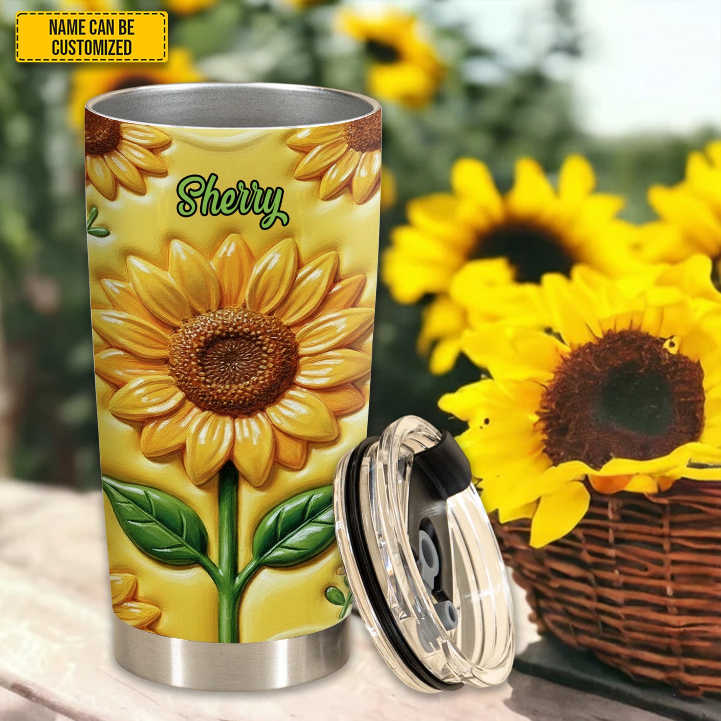 Personalized Beautiful Sunflower Inflated Tumbler