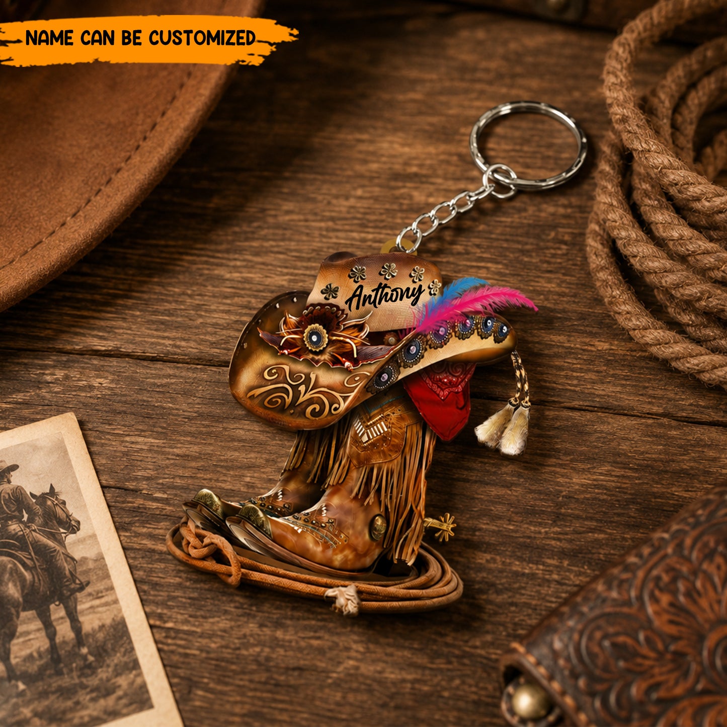 Personalized Cowgirl Boots And Hat Acrylic Keychain