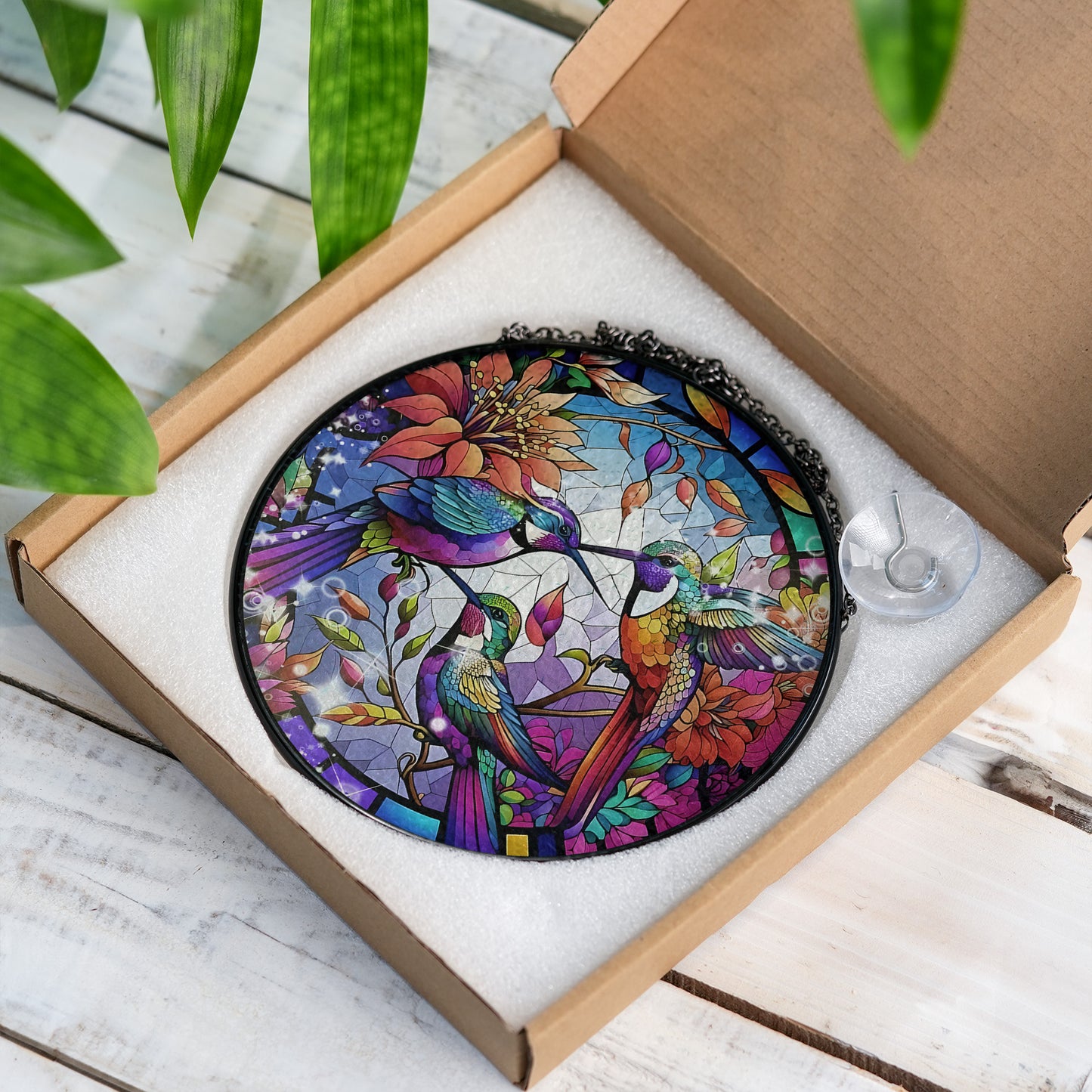 Beautiful Hummingbird Stained Glass Suncatcher