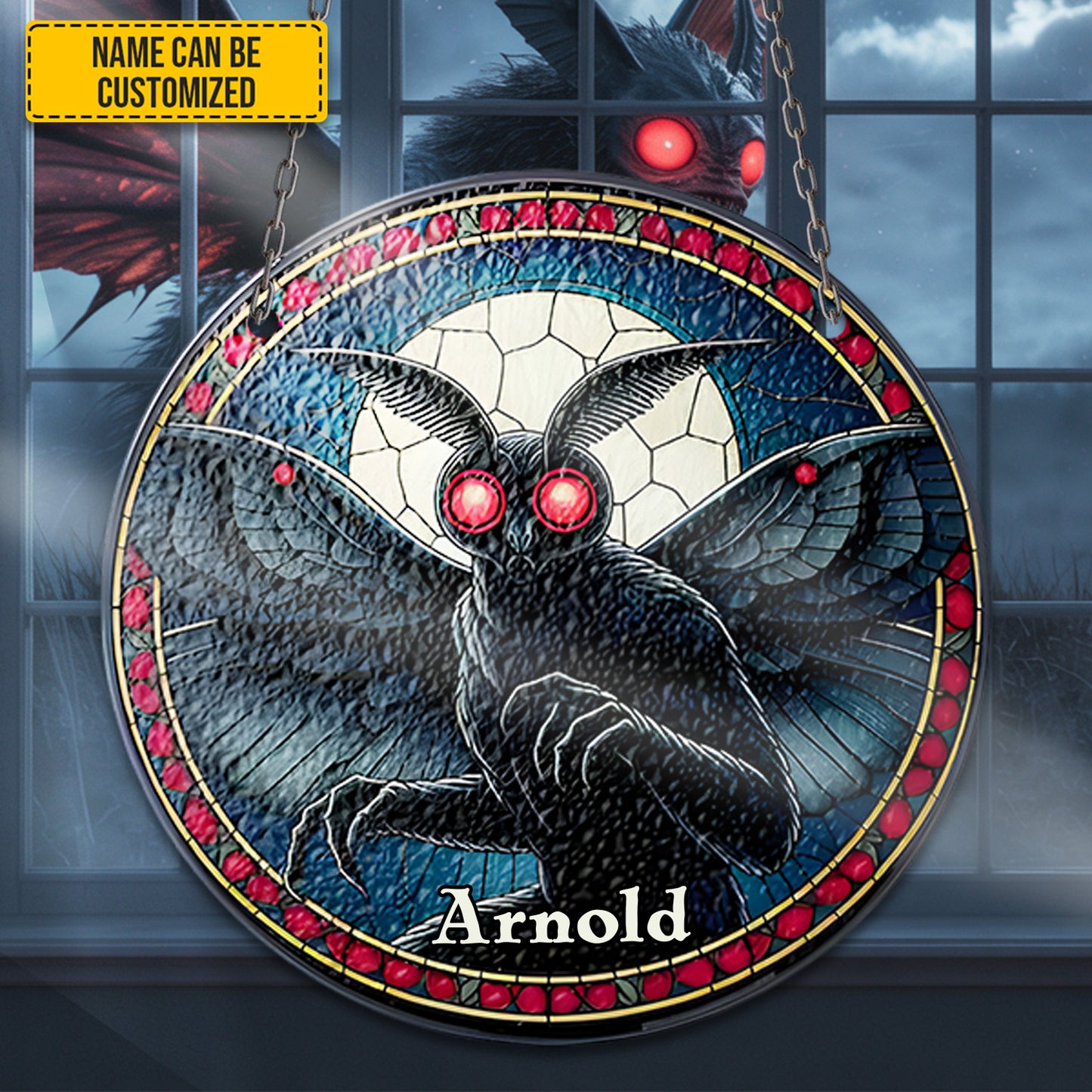 Personalized Mothman Stained Glass Suncatcher