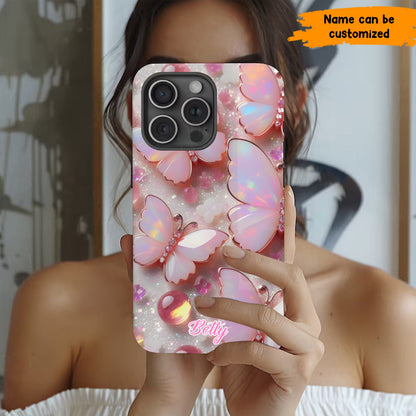 Personalized Pink Opal Butterfly Phone Case