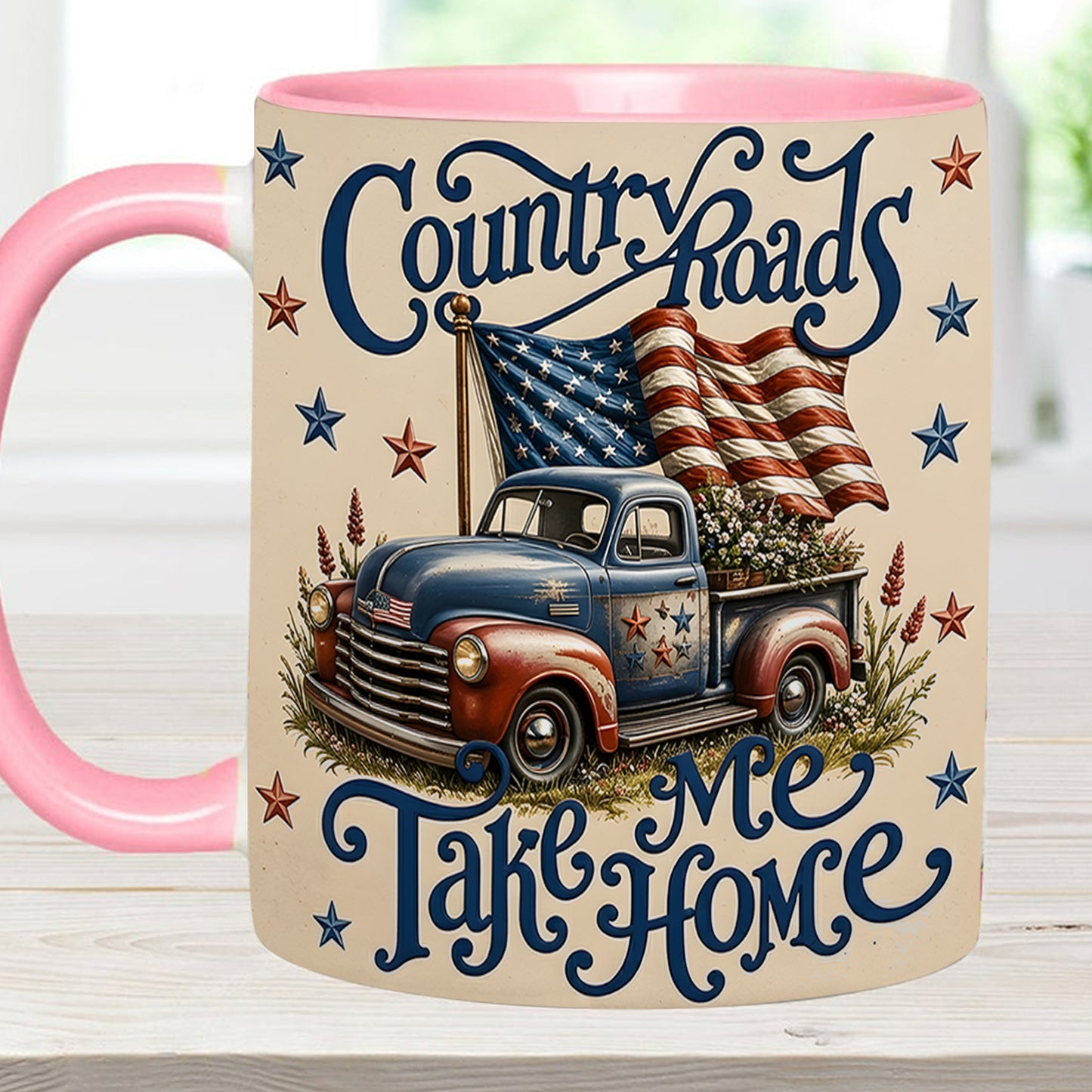Country Roads Take Me Home – Patriotic Vintage Truck Accent Mug