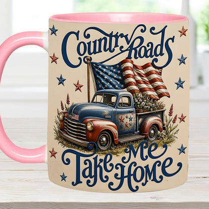 Country Roads Take Me Home – Patriotic Vintage Truck Accent Mug