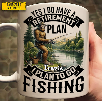 Legend Never Retires – Personalized Bigfoot Fishing White Mug