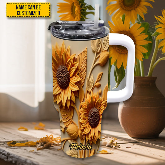 Love Sunflower - Personalized Tumbler With Handle 40oz