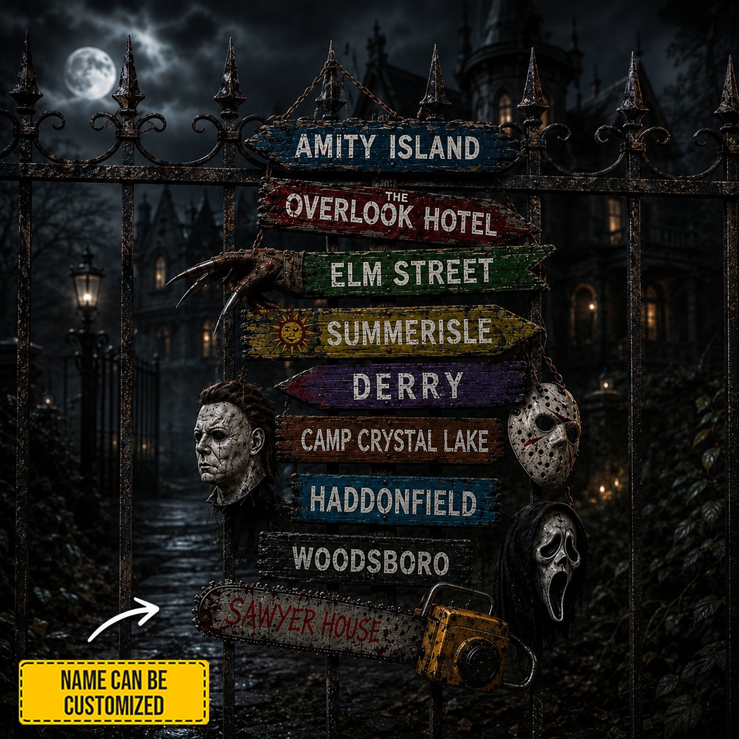 Personalized Halloween Horror Wooden Sign Version 2