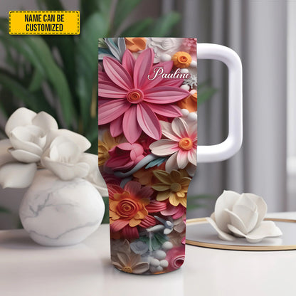 Colorful Flowers - Personalized Tumbler With Handle 40oz