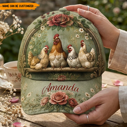 Personalized Chicken Floral Classic Cap