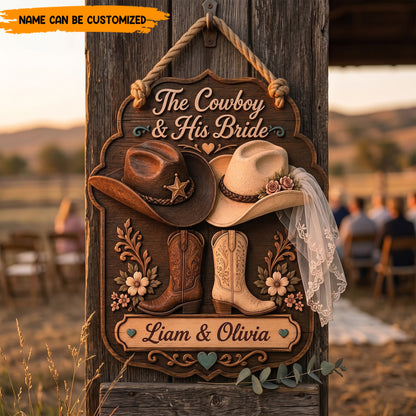 Personalized Rustic Western Wedding Wooden Block Sign,Country Wedding Gift for Couple