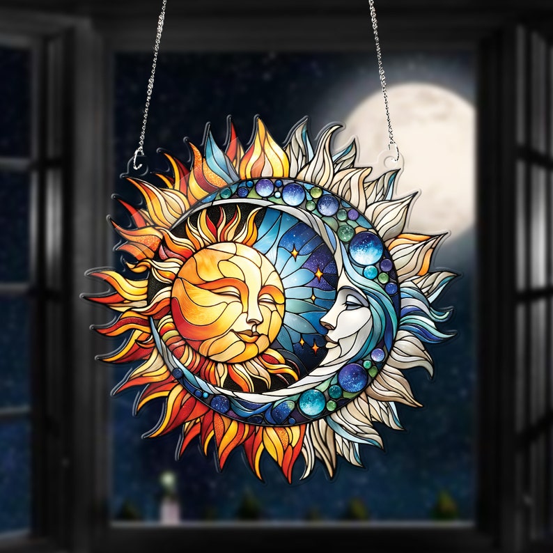 Celestial Sun Moon Acrylic Window Hanging