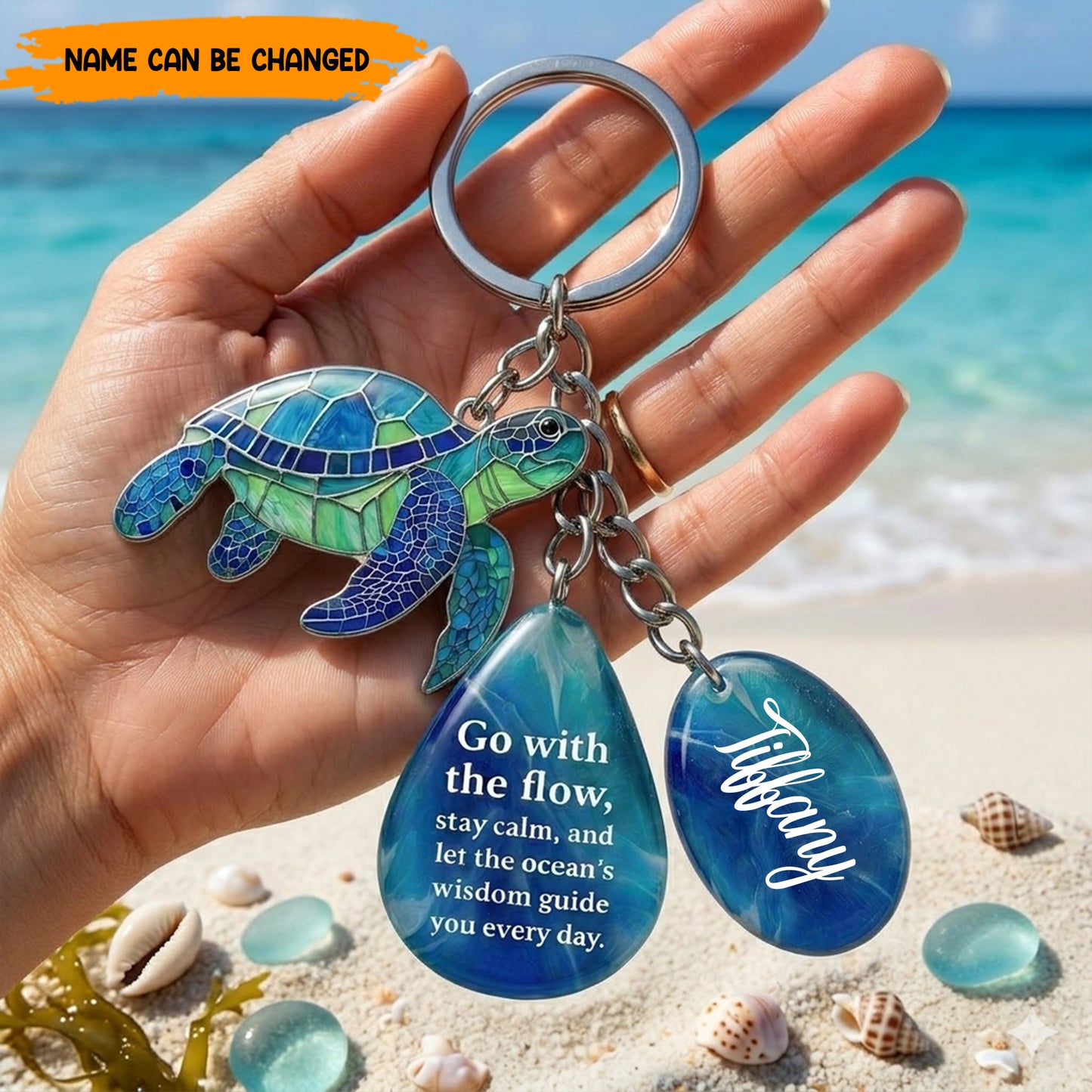 Go With The Flow - Personalized Turtle Keychain Gift Set