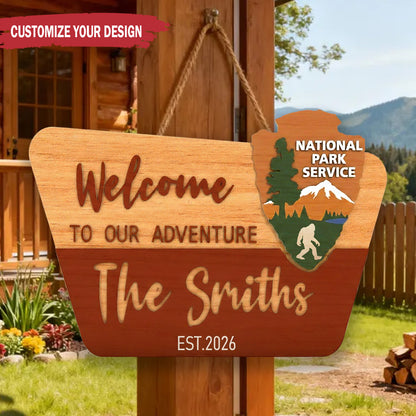 Personalized Welcome to Our Adventure Cabin Wood Sign