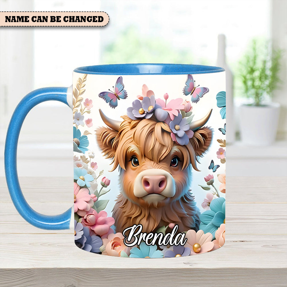 Highland Cow Flower - Personalized Accent Mug