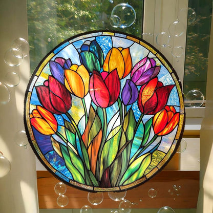 Colorful Tulips Acrylic Hanging – Vibrant Window Hanging Decoration