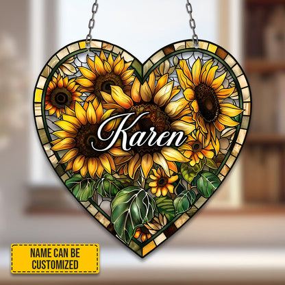 Personalized Sunflowers Heart - Shaped Window Hanging Acrylic