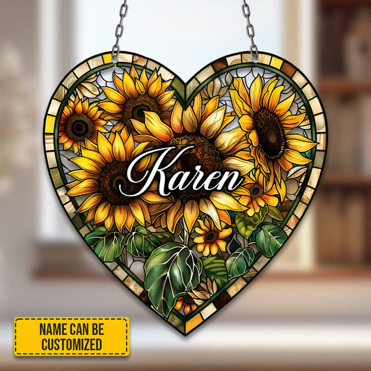 Personalized Sunflowers Heart - Shaped Window Hanging Acrylic