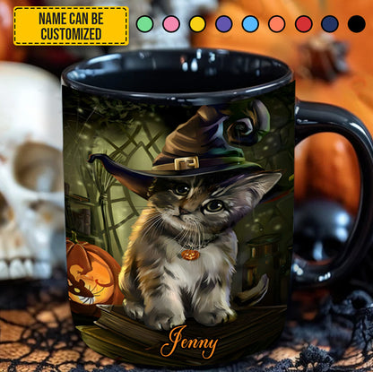 Personalized Halloween Witch Cat Black Mug