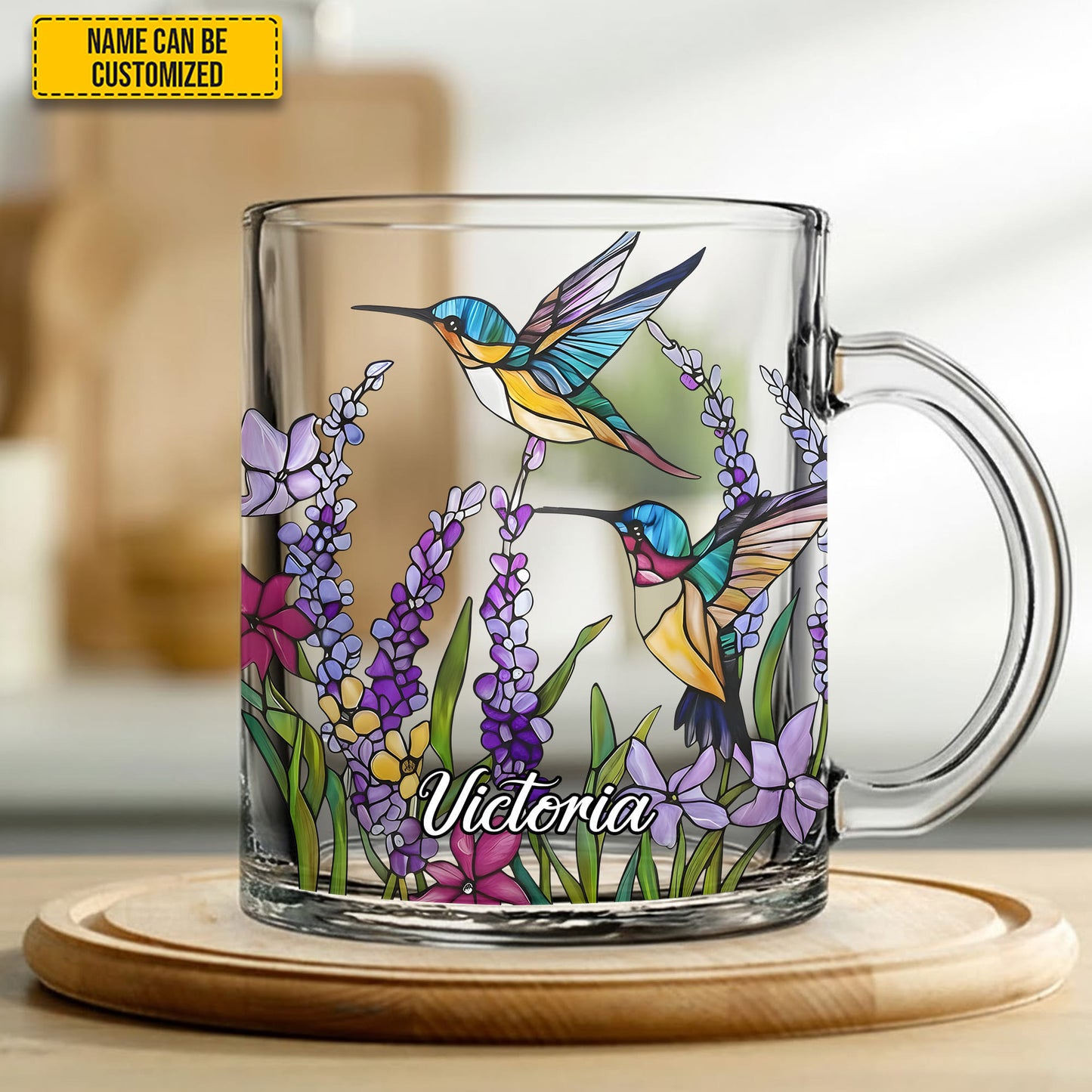 Hummingbird Flowers - Personalized Glass Mug
