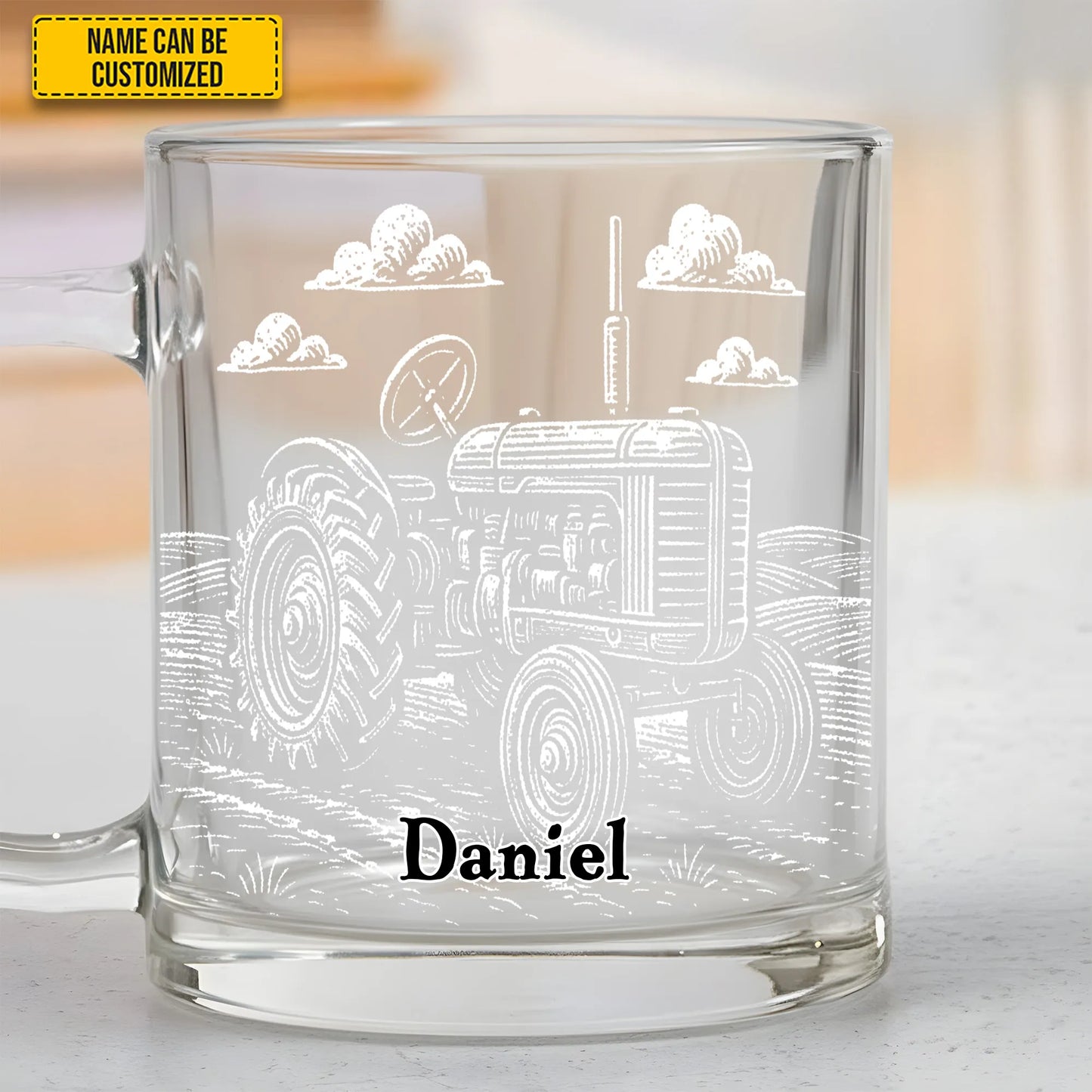 Personalized Tractor On The Field Glass Mug