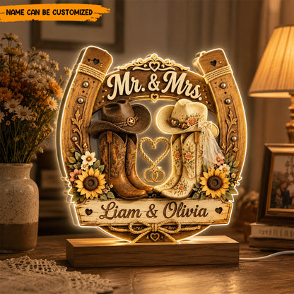 Personalized Western Wedding Acrylic Light box, Cowboy Boots Couple Decor