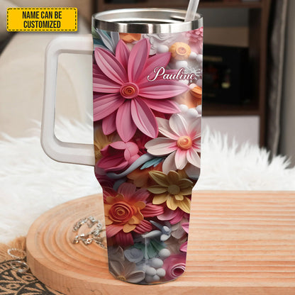 Colorful Flowers - Personalized Tumbler With Handle 40oz