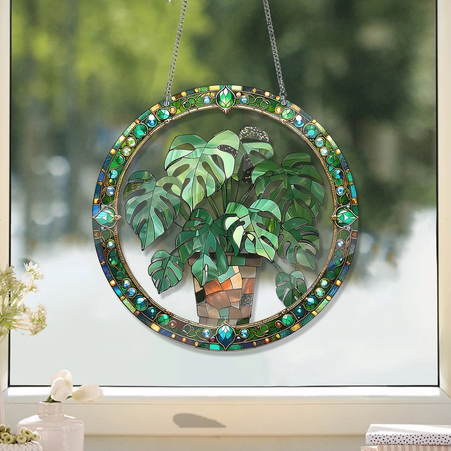 Monstera Plant Stained Glass Suncatcher 2