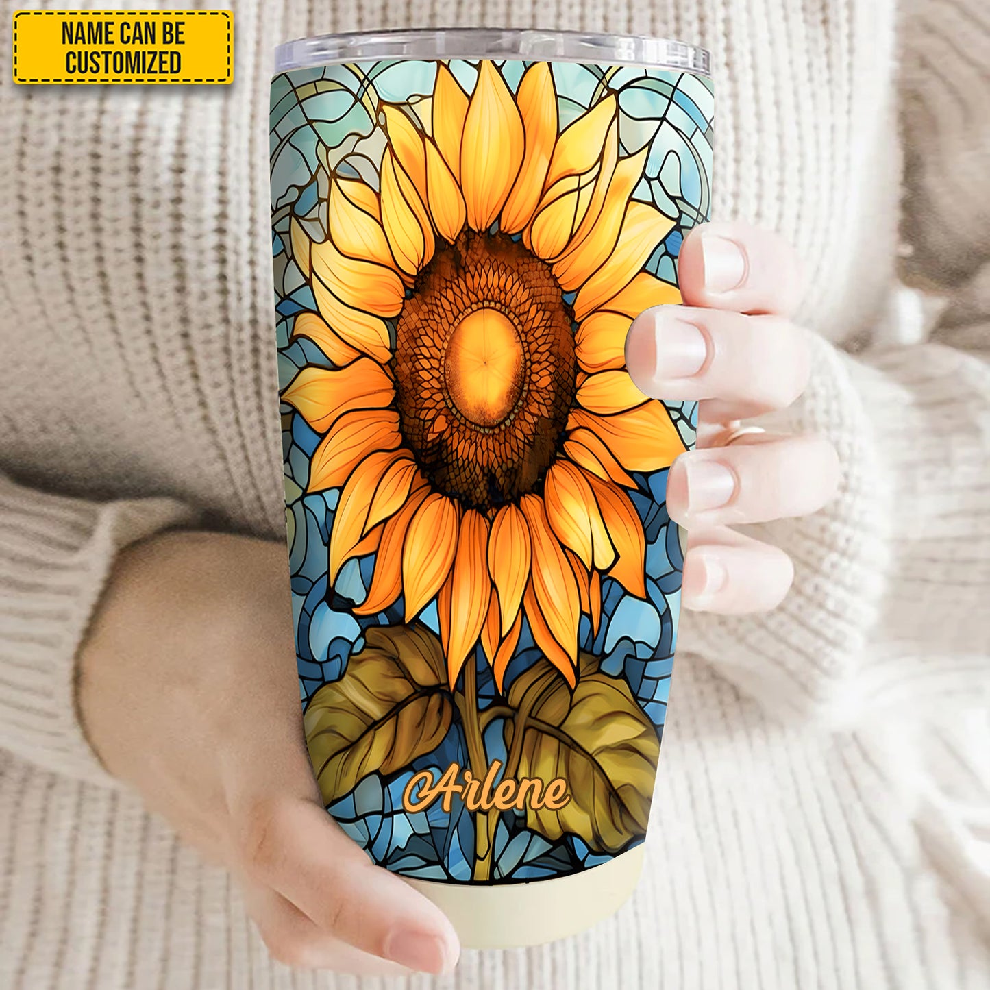 Personalized Stained Glass Sunflower Tumbler