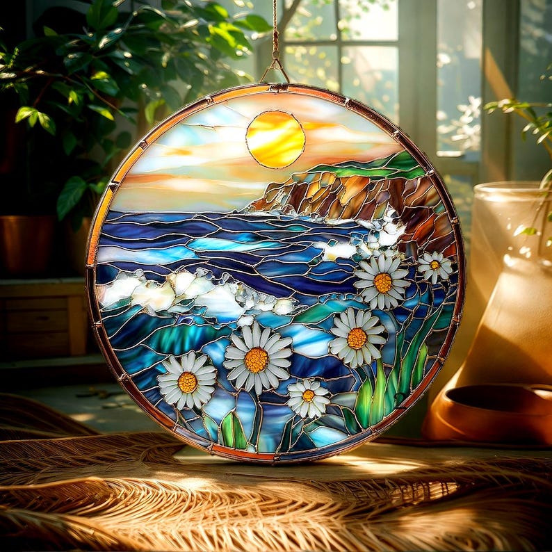 Daisy Flowers Ocean Acrylic Window Hanging