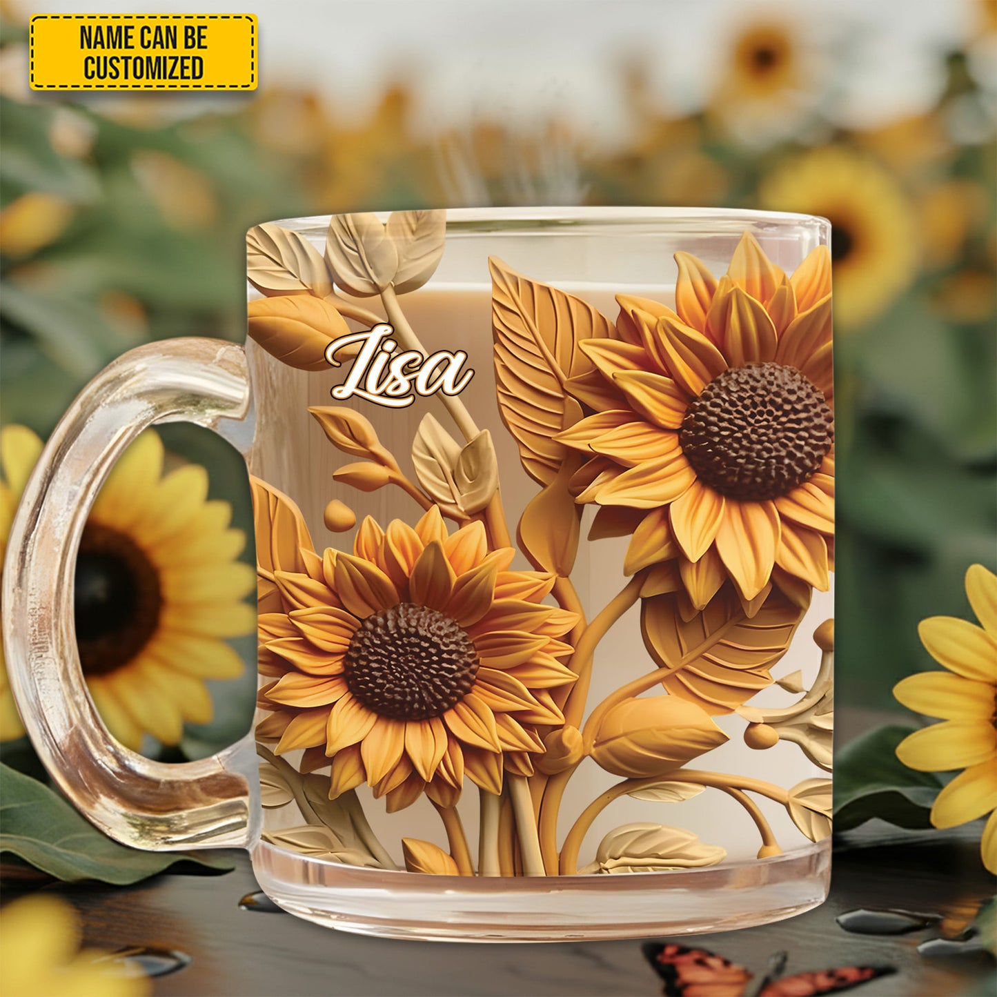 Beautiful Sunflower - Personalized Sunflower Glass Mug