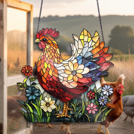 Chicken Flower Suncatcher - Personalized Shape Stained Glass Suncatcher