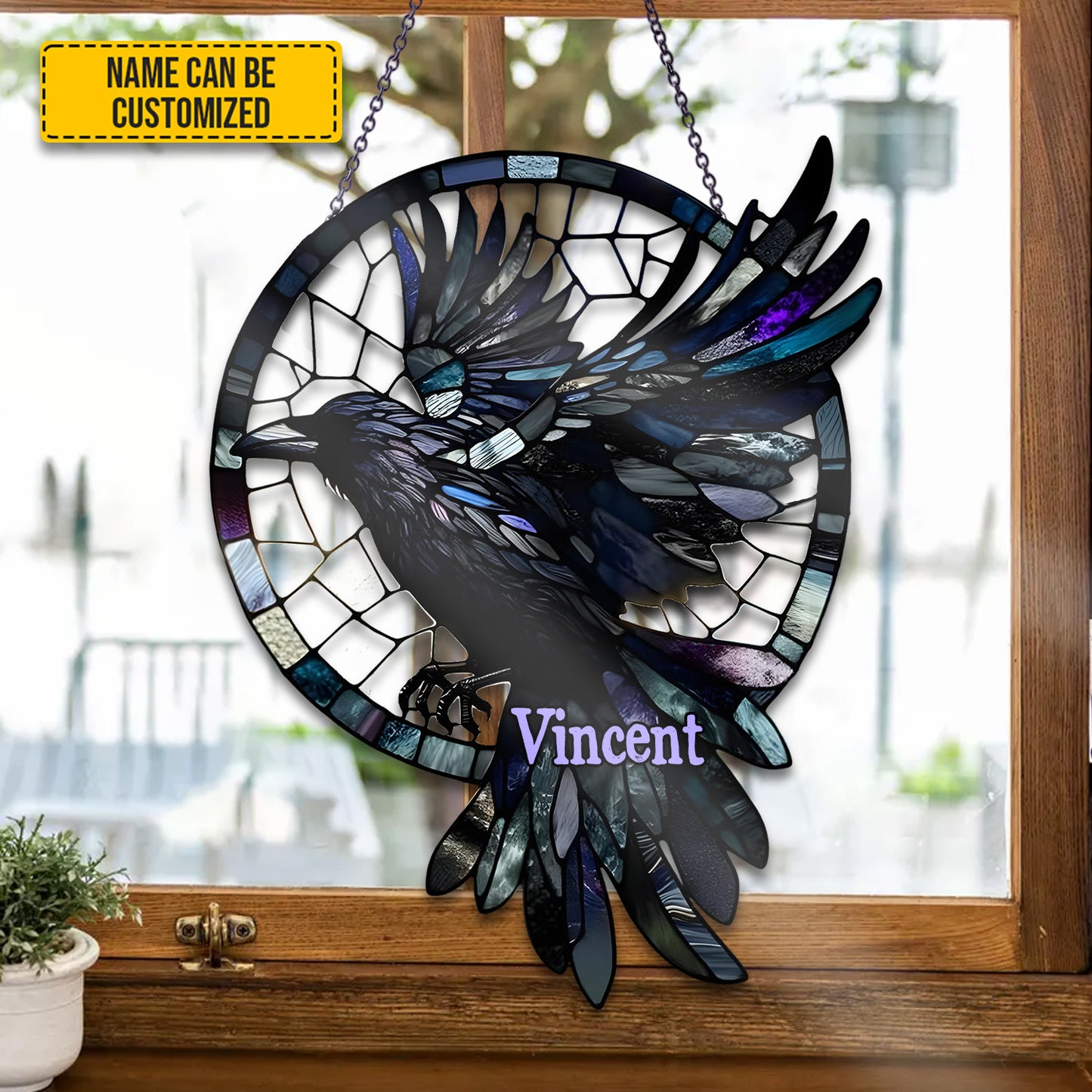 Raven - Personalized Stain Glass Window Hanging Suncatcher
