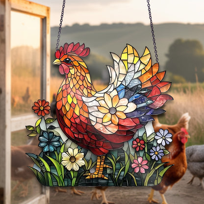 Chicken Flower Suncatcher - Personalized Shape Stained Glass Suncatcher