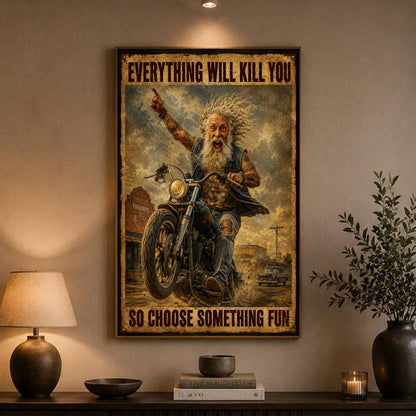 Vintage Old Man Biker Poster & Canvas