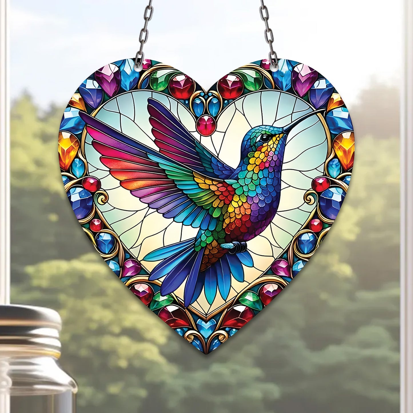 Vibrant Hummingbird Acrylic Window Hanging