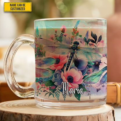 Dragonfly Flower - Personalized Dragonfly Glass Mug
