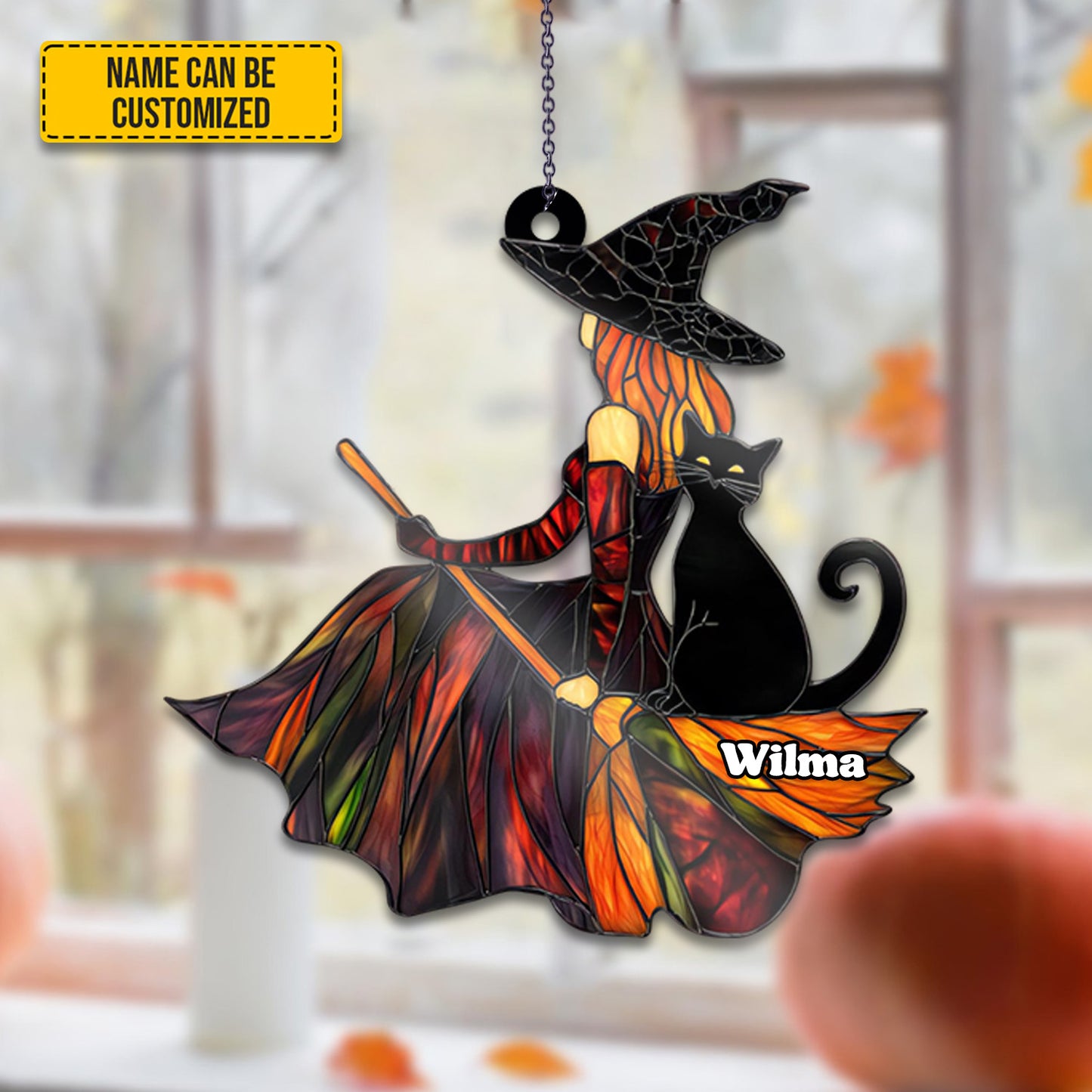 Beautiful Witch With Black Cat - Personalized Witch Acrylic Window