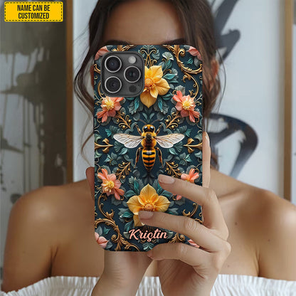 Personalized Bee & Floral Art Phone Case