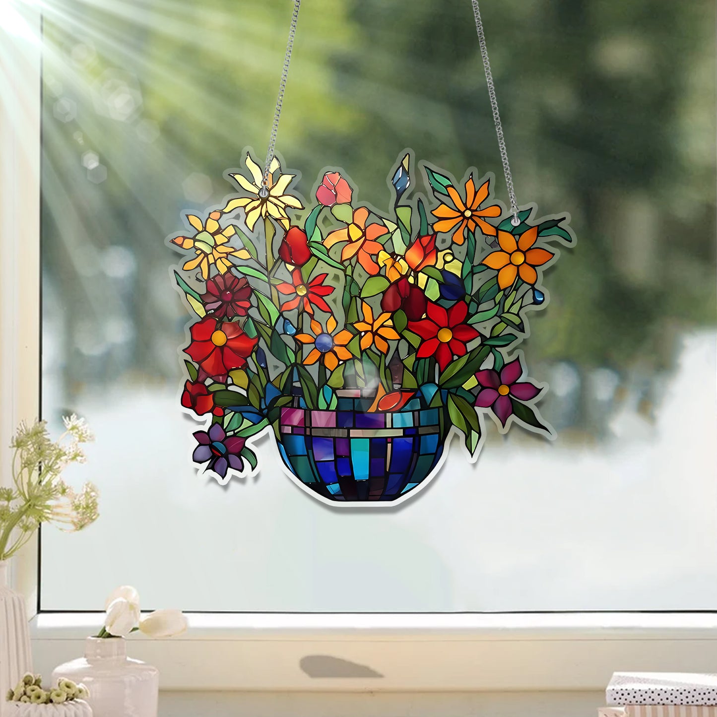 Colorful Flowers Acrylic Window Hanging