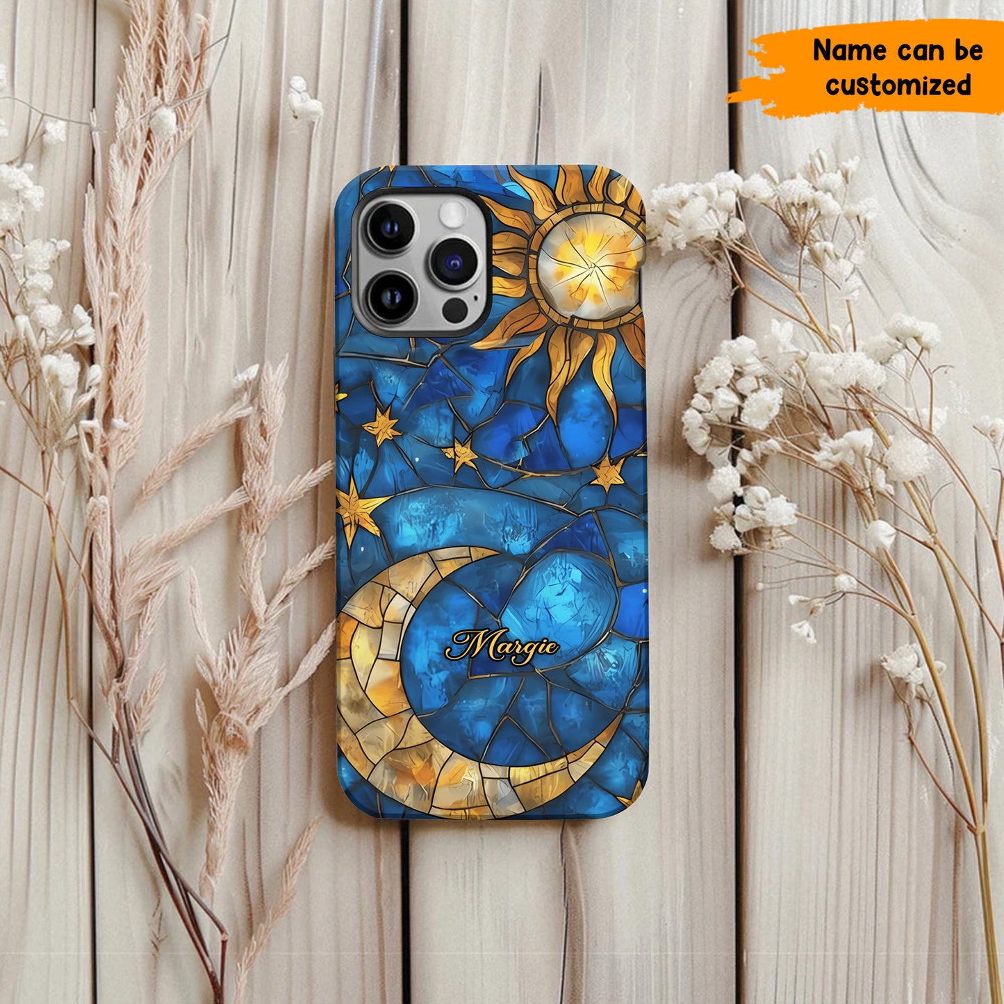 Celestial Grace – Personalized Moon & Sun Phone Case