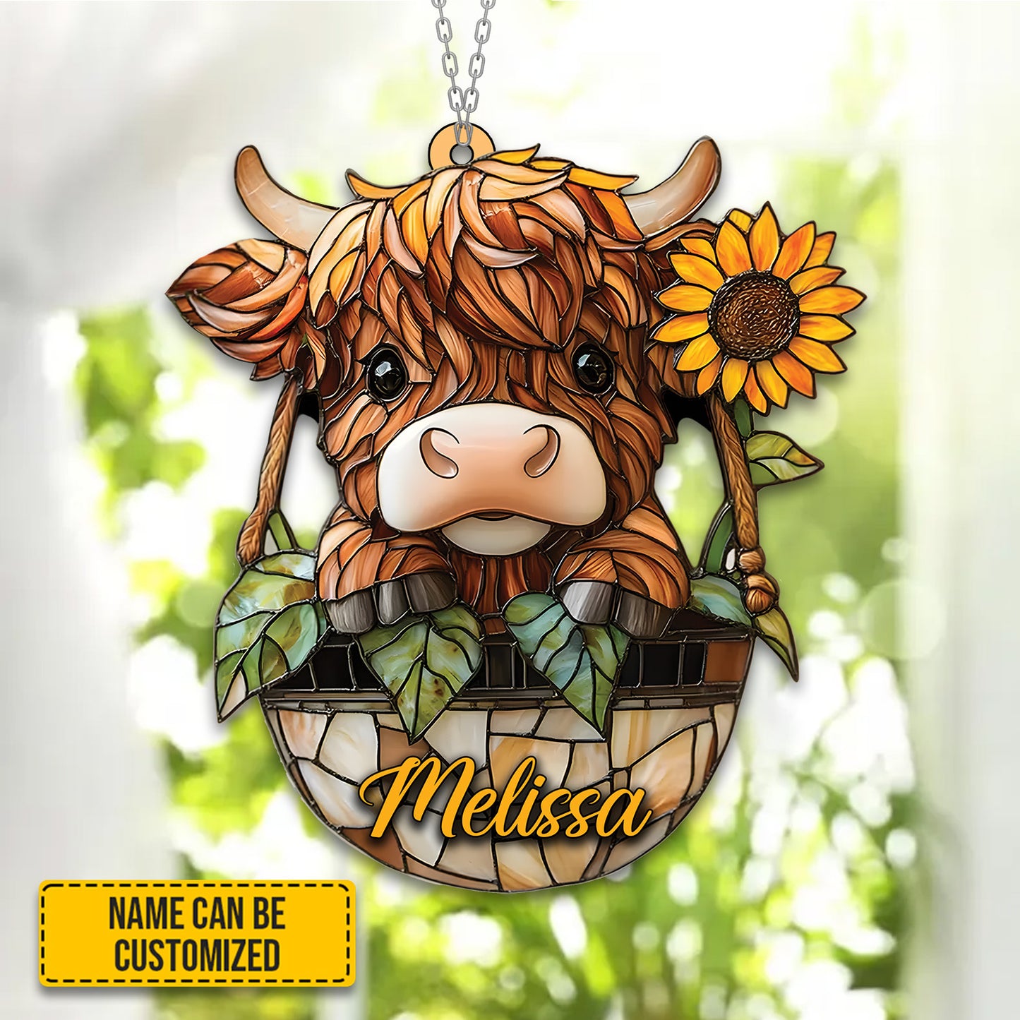 Personalized Charming Highland Cow & Sunflower Acrylic Window