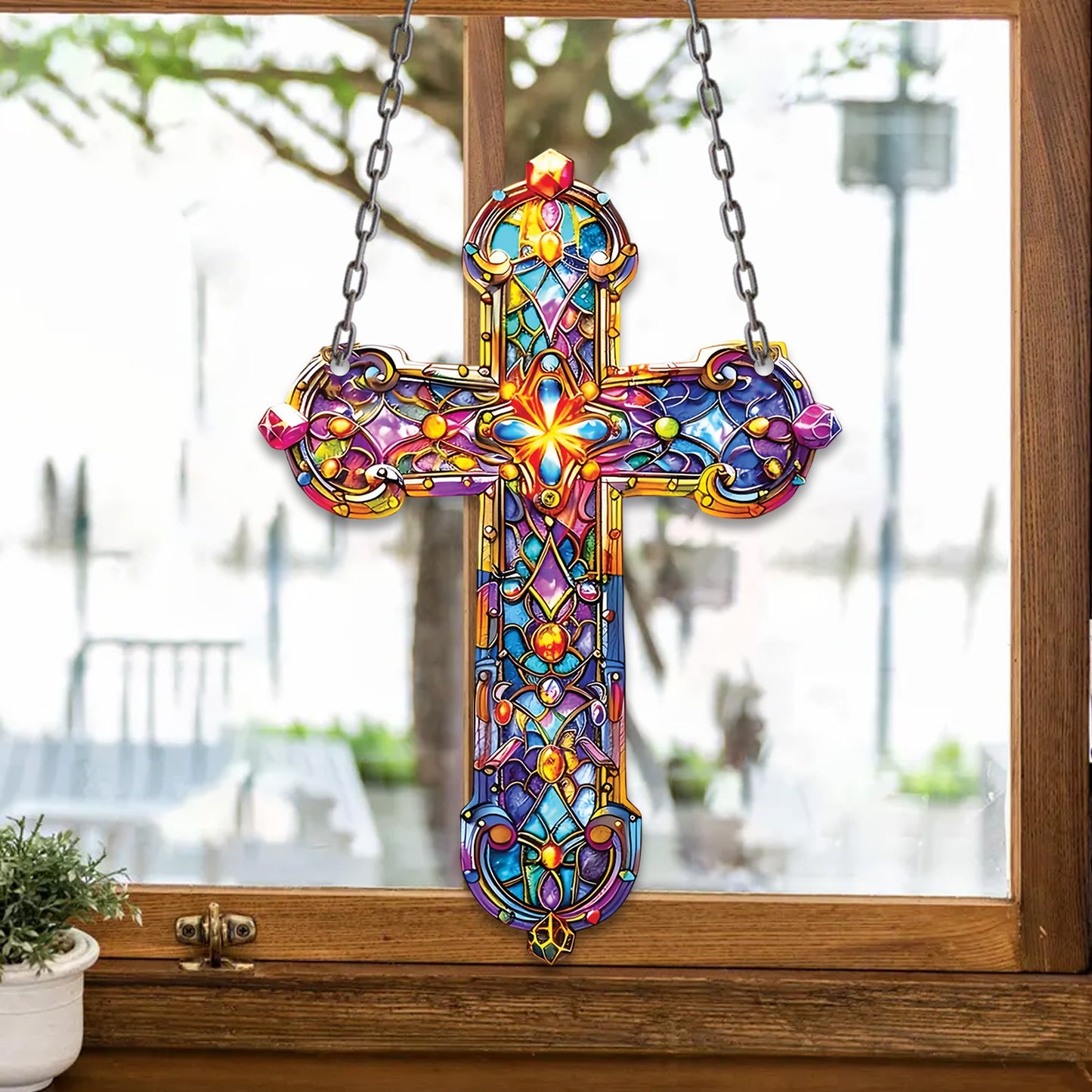 Radiant Cross Acrylic Window Hanging