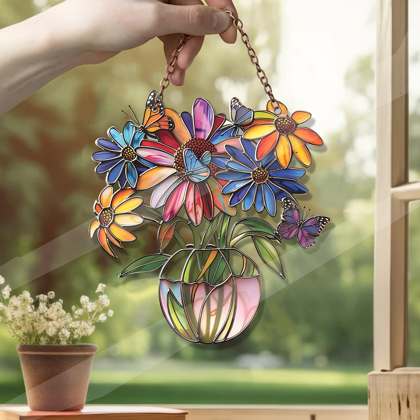 Sunflower And Butterfly Acrylic Window Hanging