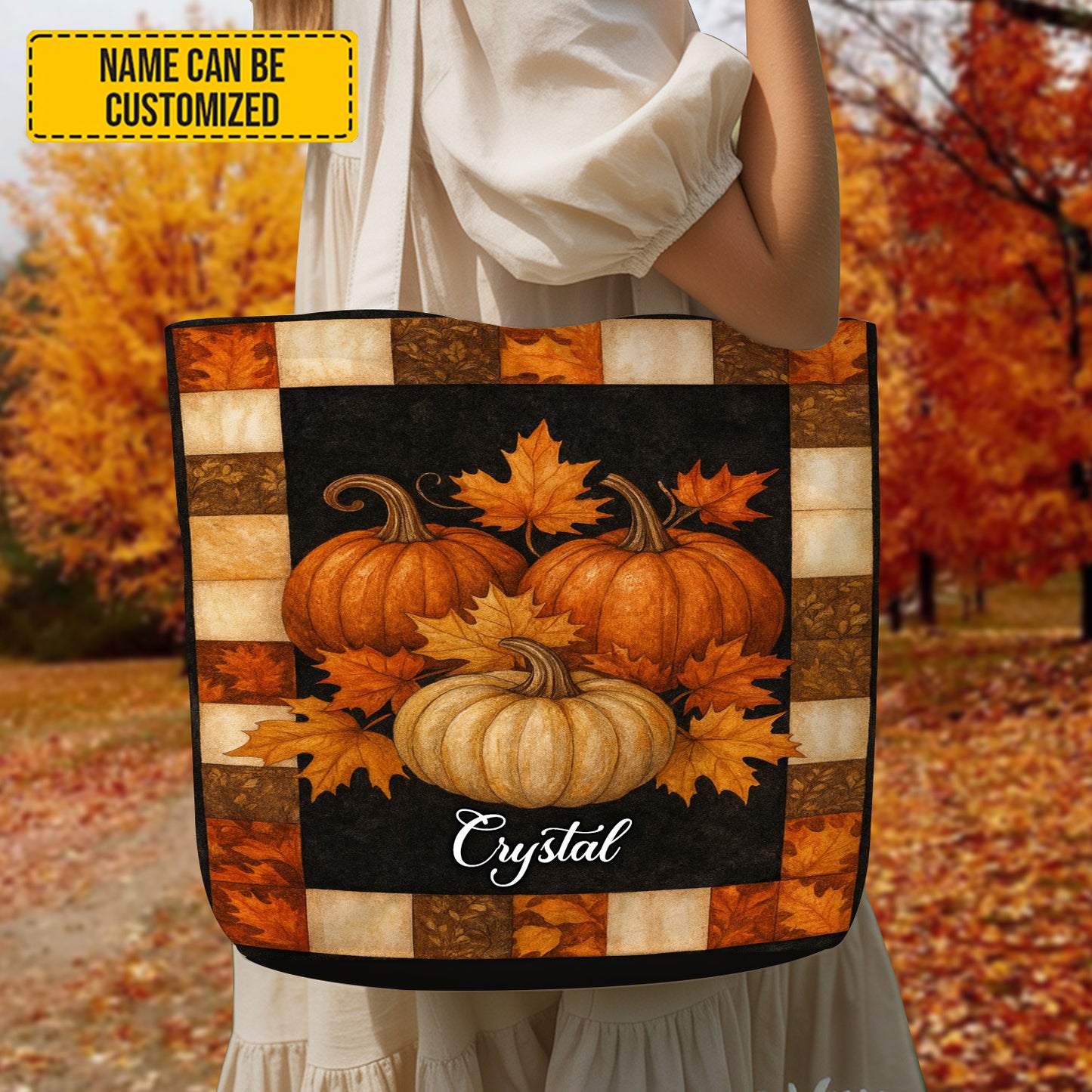 Vintage Autumn Plaid Pumpkin - Personalized Tote Bag
