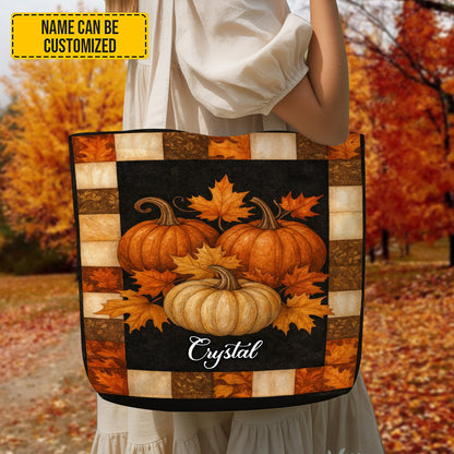 Vintage Autumn Plaid Pumpkin - Personalized Tote Bag