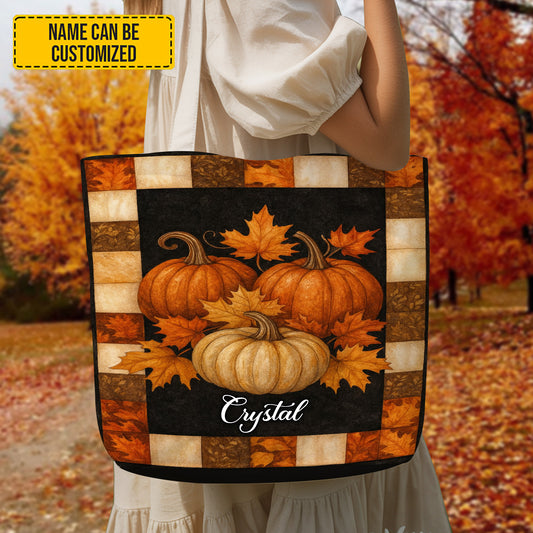 Vintage Autumn Plaid Pumpkin - Personalized Tote Bag