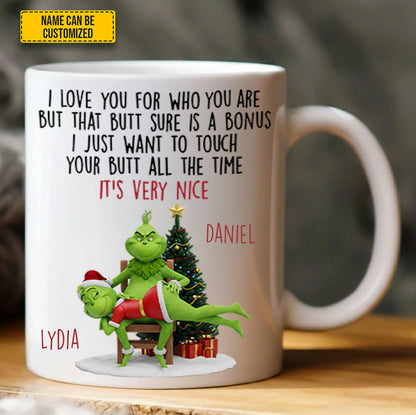 Green Funny, Green Monster Couple, Personalized Couple White Mug