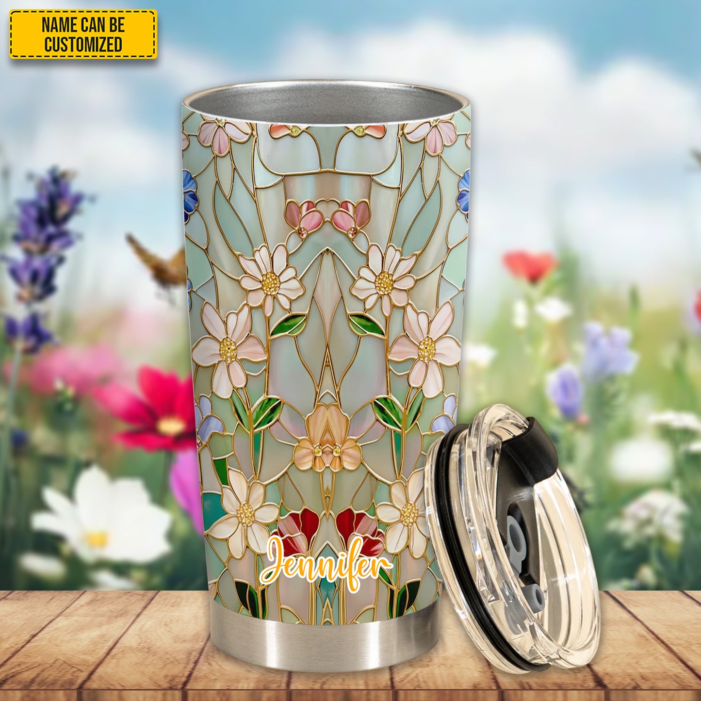 Personalized Flowers Stained Glass Effect Tumbler