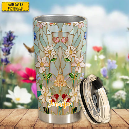 Personalized Flowers Stained Glass Effect Tumbler