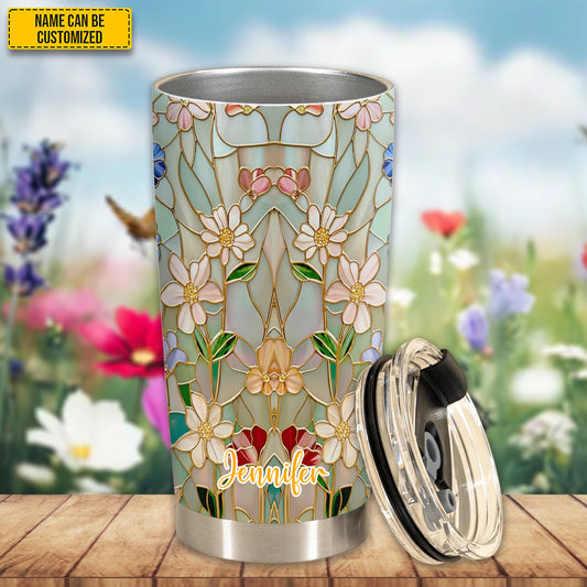 Personalized Flowers Stained Glass Effect Tumbler