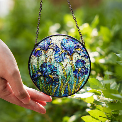 Blue Iris Stained Glass Suncatcher